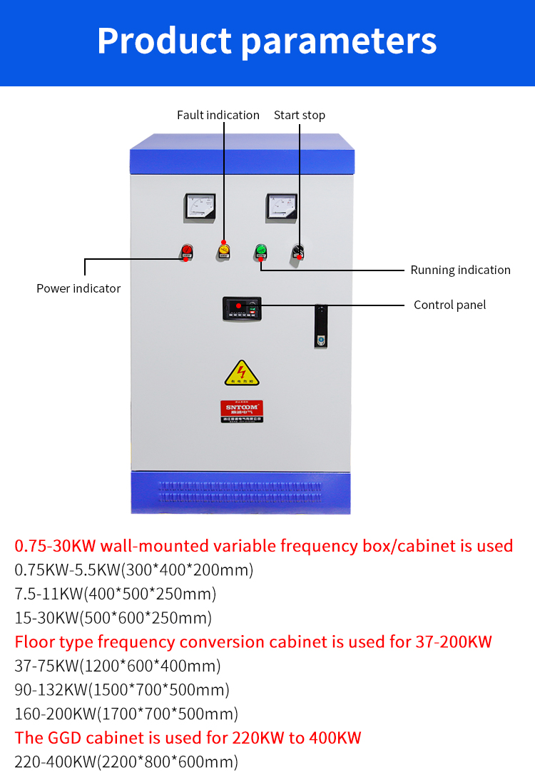 Par&aacute;metro del gabinete de conversi&oacute;n de frecuencia variable tipo piso 37kw-200kw