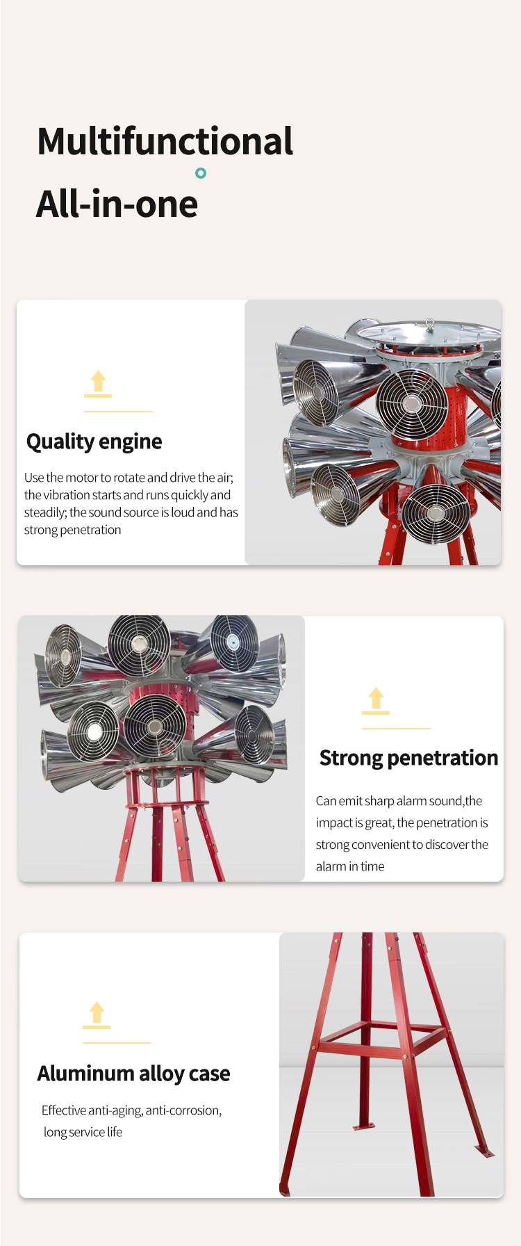 Alarma vertical de doble cabeza con soporte multifuncional 
